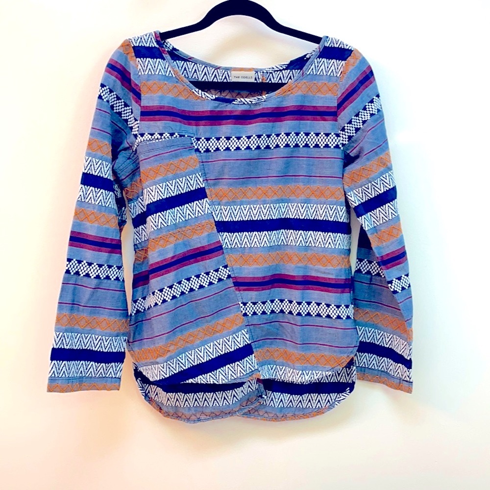 Anthropologie Asymmetrical Woven Long Sleeve Top Blouse  size Small